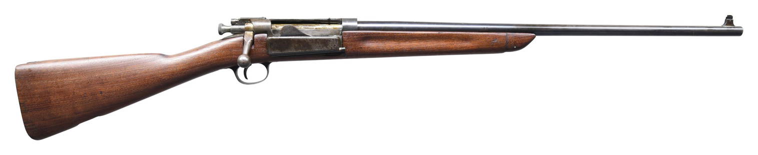 SPORTERIZED U.S. MODEL 1898 KRAG BOLT ACTION RIFLE: Cal. 30-40 Krag. S# 387205. Bbl. 24". Rifle has been sporterized by shortening the bbl. to 24" by removing the handguard & upper & lower bands. Front sight has been reattached by solder & marble bead