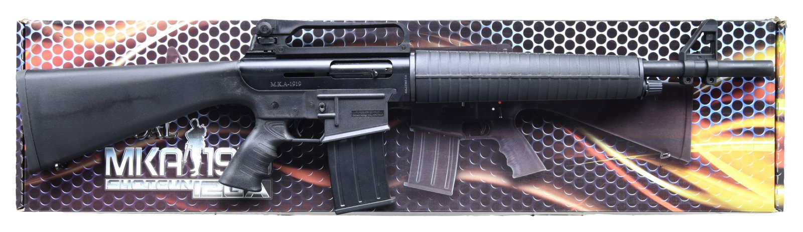 CA KADAL MKA1919 SEMI AUTO SHOTGUN.: Cal. 12 Ga. 3". S# X1202799. Bbl. 18 1/2". AR-15 style sights with detachable carry handle. Turkish made semi auto shotgun with AR-15/M16 appearance. Matte black finish. Polymer stock set with bottom 