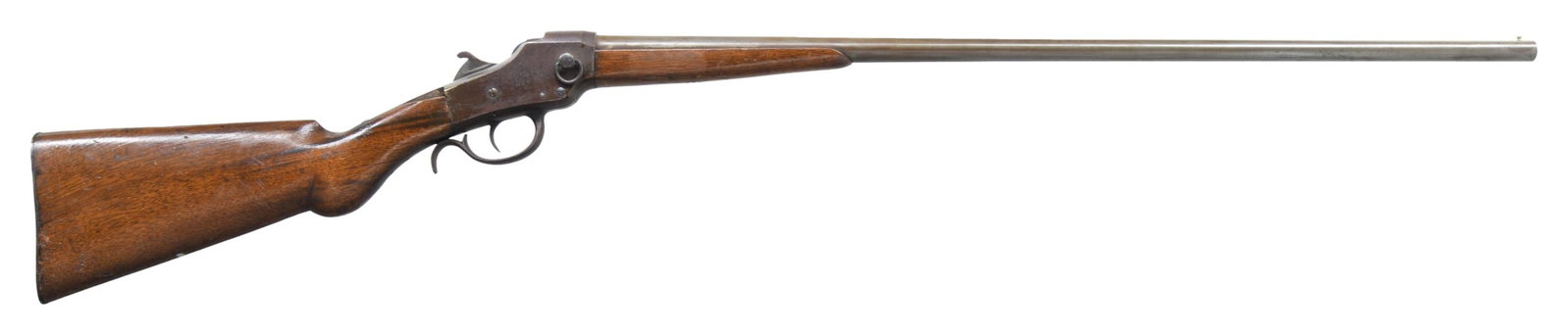 HOPKINS & ALLEN FALLING BLOCK SHOTGUN.: Cal. 45-70 Shot. NSN. Bbl. 28". Falling block single shot shotgun mfg. by Hopkins & Allen. Top of the bbl. is marked with Hopkins & Allen's mfg. information, with "45-70" (possibly applied at a later 