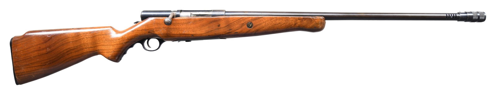 MOSSBERG MODEL 185K-A BOLT ACTION SHOTGUN.: Cal. 20 Ga., 2 3/4". NSN. Bbl. 26" over C-LECT-CHOKE. Steel bead. Mag. feed action. Walnut stock. MAGS: 1 - 3 rd. CONDITION: Fair blue. Sanded & refinished wood has marks throughout. Shiny bore with s