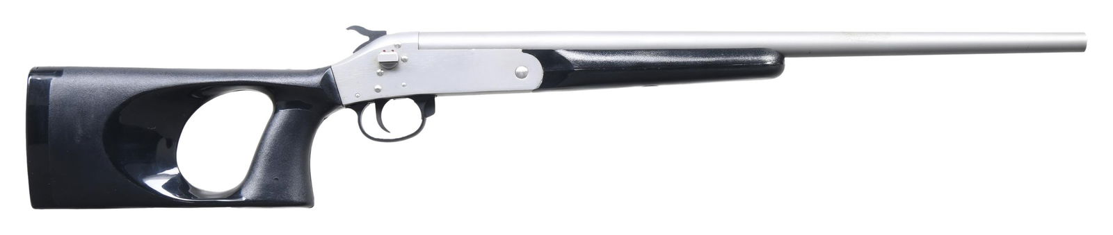 VERNEY-CARRON SNAKE CHARMER II YOUTH SHOTGUN: Cal. 410. S# 2732. Mfg. until 2009 in Clay Center, KS. Bbl. 18" w/ cyl. bore. Stainless steel finish. Black plastic stock set w/ cartridge holder hidden by buttplate. CONDITION: very good overall w/ l