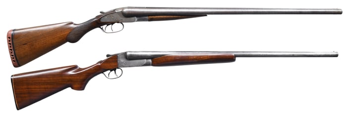 BAKER & ITHACA HAMMERLESS SXS SHOTGUNS.
