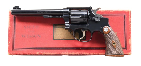 S&W BOXED K-22 OUTDOORSMAN REVOLVER.