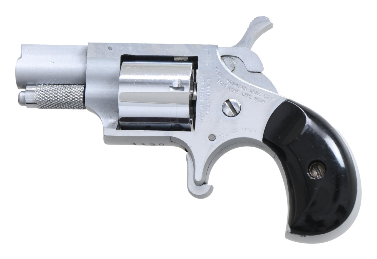 RARE ROCKY MOUNTAIN ARMS CASULL A22S REVOLVER: REVOLVER. Cal. 22 Short. S# 1120. Consignor states that there were only a few of these revolvers produced in a chrome finish early in production, after which they were mfg. in the more common stainles