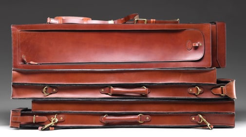 3 SUPERBLY CONSTRUCTED LEATHER SHOTGUN TRAVEL