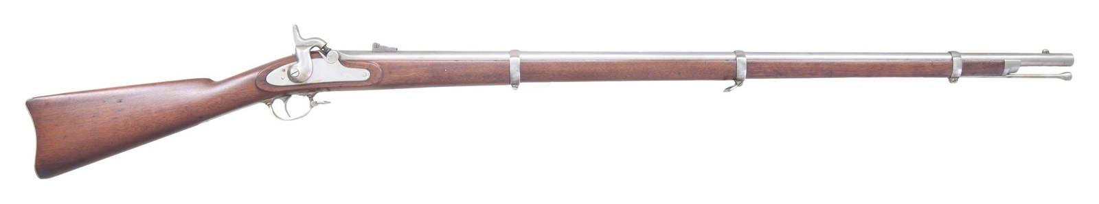 1863 DATED COLT SPECIAL CONTRACT 1861 RIFLE: MUSKET. Cal 58. NSN. Standard configuration, steel clamping bands, iron furniture, 40" barrel marked at breech: "5002", "E.P.R", "STEEL", "VP" over eaglehead, "1863", three position-2 leaf blued rear