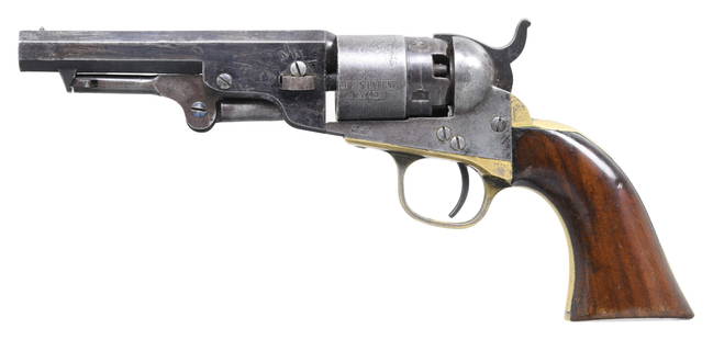 FINE CIVIL WAR COLT 1862 POCKET NAVY REVOLVER.: Cal. 36. S# 7440. Standard configuration made during Civil War in first year of production 1861, 4.5" octagonal barrel with 1-line NEW YORK US AMERICA address, small "COLT'S / PATENT" right side of fr