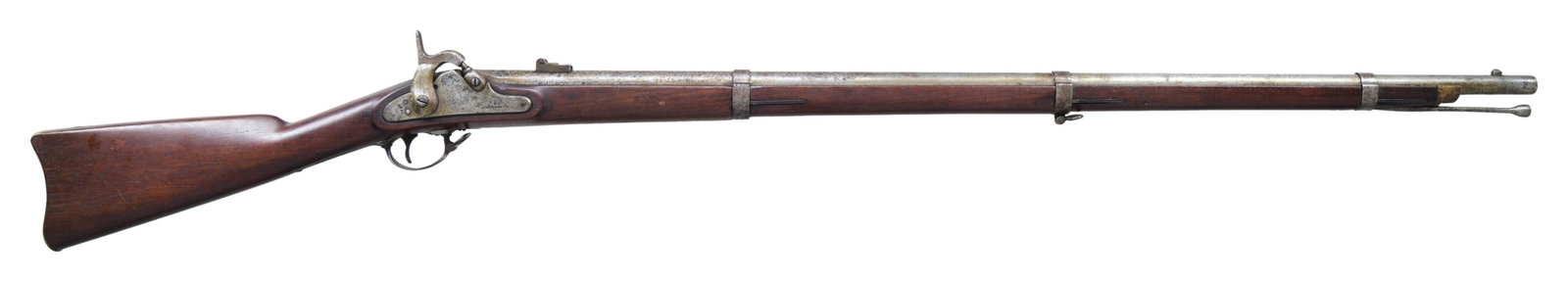 1864 DATED RICHMOND RIFLE MUSKET.: Cal. 58. NSN. Standard configuration Richmond Armory Rifle Musket with 1864 dated lock, "C.S. / RICHMOND, VA.", 40" US Contract barrel with 61 style rear sight, mixed set of barrel bands with differen