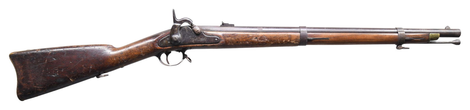 RESTORED RICHMOND ARMORY MUZZLELOADING CAVALRY: CARBINE DATED 1863. Cal. 58. NSN. Standard configuration with 3 sling swivels, 25" barrel, no visible proofs, correct 3 position-2 leaf rear sight, pinched front sight is restoration. Brass Richmond b