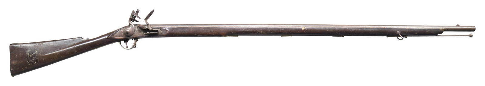 BRITISH NORTHWEST TRADE STYLE FLINTLOCK: FOWLER / MUSKET. Cal. 54. NSN. Bbl. 39 3/4" rnd. with smooth bore and fixed front sight. Left side of breech end of bbl. has 2 Crown over apparent cross sword proofs that appear to be Birmingham black
