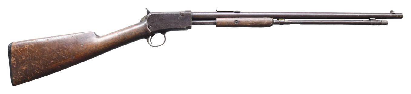 WINCHESTER MODEL 1906 SLIDE ACTION RIFLE.: Cal. 22 S, L, LR. S# 377189B. Bbl. 20". Model 1906 slide action rifle mfg. by Winchester in 1913. Left side of the bbl. is marked with Winchester's mfg. and patent information, followed by "MOD.1906",