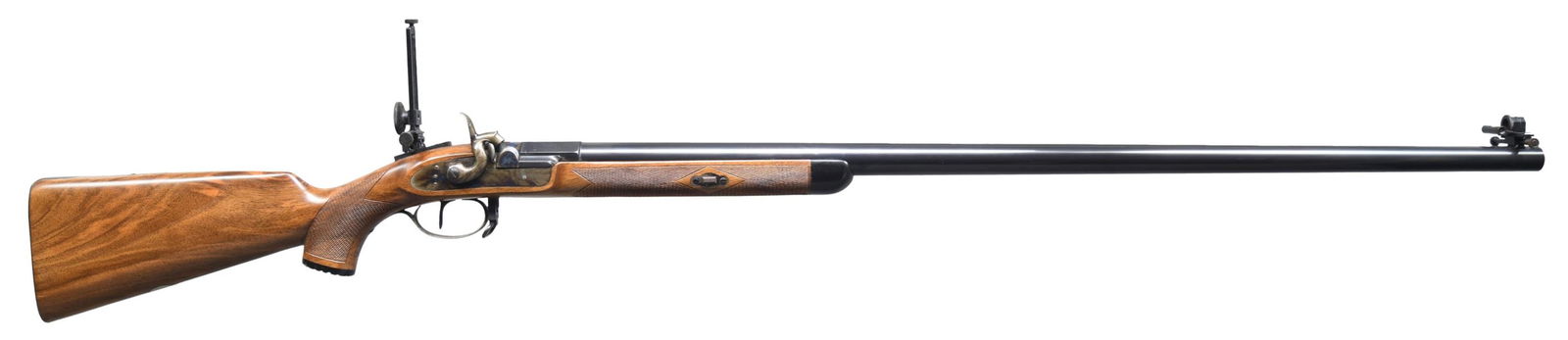 PEDERSOLI GIBBS PERCUSSION TARGET RIFLE.: Cal. 45. S# DA100704. Bbl. 36" tapered heavy target weight with octagon shank. Creedmoor Vernier tang sight with large disc aperture and adj. spirit level tunnel front sight. Case colored lock, breech