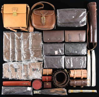 FINE QUALITY LEATHER GOODS FROM LEWIS DRAKE: & ASSOCIATES. This exceptional lot includes pieces that were once part of the inventory from the world famous hunting and safari outfitting firm of Lewis Drake and Associates. This particular lot incl