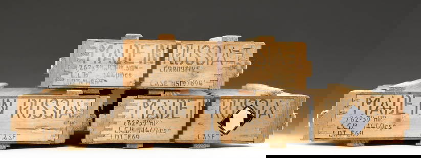 4320 ROUNDS OF RUSSIAN 7.62X39 HOLLOW POINT: HUNTING AMMUNITION. Lot contains hollow points. Ammunition in 20 rd. white paper boxes is contained in 3 wooden cases. One case has been opened the other two are sealed. The cartridges are steel cased