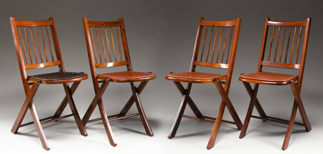 4 LEWIS DRAKE BOMBAY FOLDING CHAIRS.: This lightweight, yet, very sturdy and comfortable chair was inspired by safari furniture observed by Lewis Drake in Bombay, India. Drake was so impressed he had them reproduced in rosewood with genui