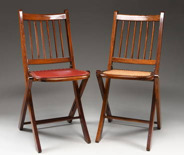 2 SIMILAR LEWIS DRAKE BOMBAY FOLDING CHAIRS.: This lightweight, yet, very sturdy and comfortable chair was inspired by safari furniture observed by Lewis Drake in Bombay, India. Drake was so impressed he had them reproduced in rosewood with genui