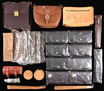 FINE QUALITY LEATHER GOODS FROM LEWIS DRAKE &: ASSOCIATES. This exceptional lot includes pieces that were once part of the inventory from the world famous hunting and safari outfitting firm of Lewis Drake and Associates. This particular lot includ