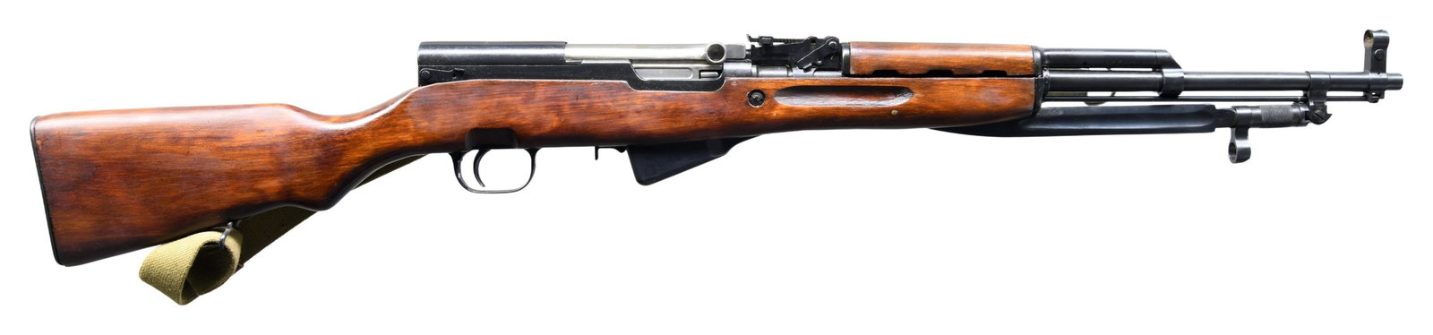 SOVIET SKS SEMI AUTO RIFLE.: Cal. 7.62x39. S# 9923836 (Importer applied). Bbl. 20". Post front sight with hood. Tangent rear sight graduated to 1000m. All visible matching numbers with stock being arsenal force matched. Top cover