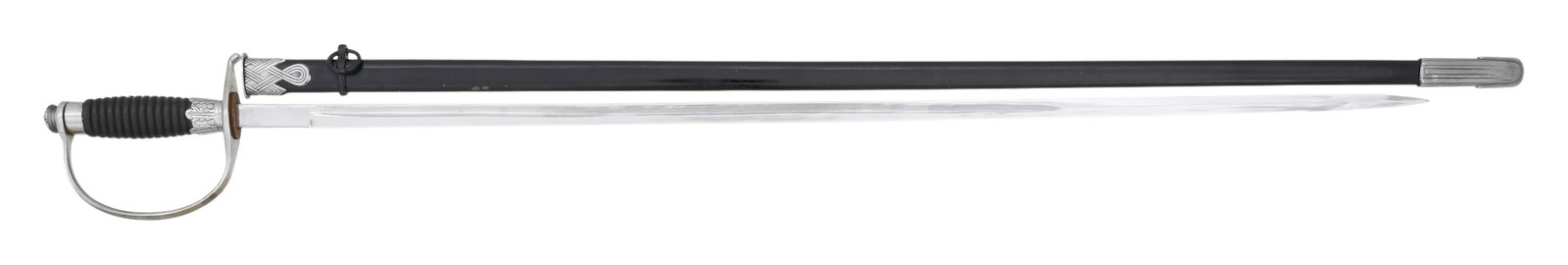 WWII GERMAN SS CANDIDATE SWORD OR DEGEN: A very fine example of a WWII German SS candidate sword or degen measuring 41" overall with a 33 1/4" plain blade with no maker's mark. Plain plated guard and knuckle bow with oak leaf ferrule and a s