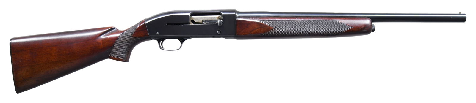 WINCHESTER MODEL 50 SHOTGUN.: Cal. 12 ga. 2 3/4". S# 4132. Bbl. plain, shortened to 21" w/ reinstalled brass bead. Original choke marking was modified. Checkered walnut forearm & pistol grip stock w/ original buttplate. Mfg. 1950.