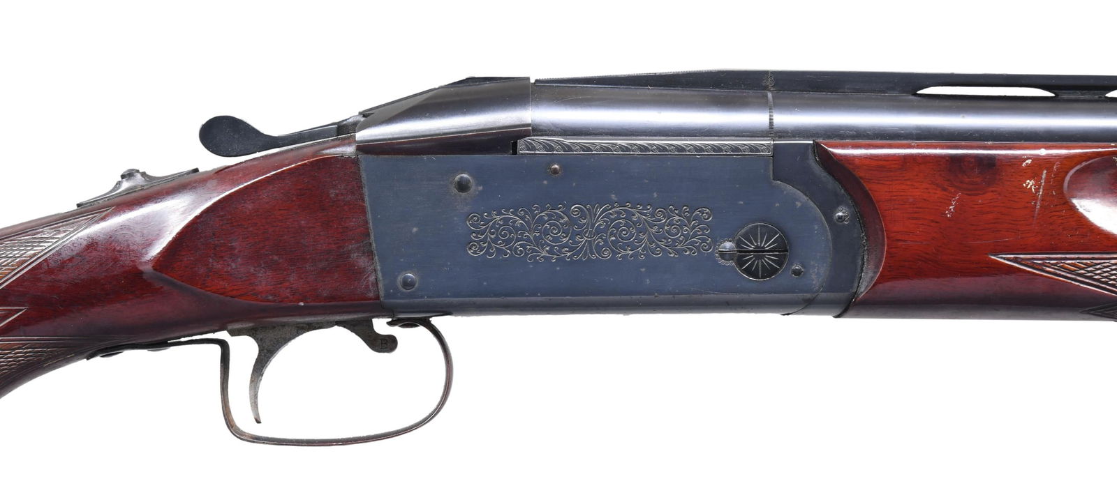 KRIEGHOFF MODEL 32 O/U SHOTGUN.: Cal. 12 Ga, 2 3/4". S# 2743. Bbls. 30" Mod. & Mod. with white front bead & brass mid bead. Bottom of action stamped "KREIGHOFF MODEL 32". Both sides of cation & bbl. band lightly ornamented with facto