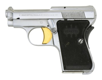 SCARCE NICKEL BERETTA MODEL 418 SEMI AUTO PISTOL.