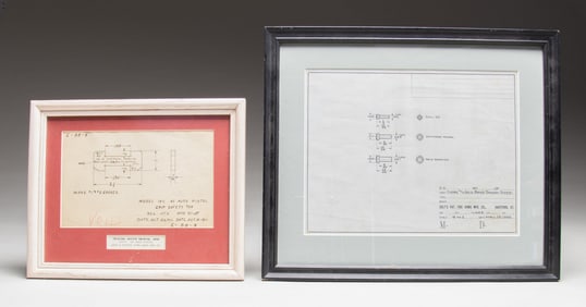PAIR OF FRAMED COLT FIREARMS ENGINEERING DRAWINGS.