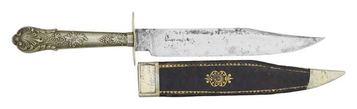 VERY FINE AMERICAN PATRIOTIC ETCHED BOWIE KNIFE.