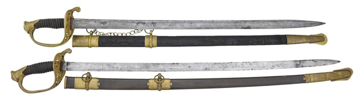 2 US M1850 FOOT OFFICER SWORDS.