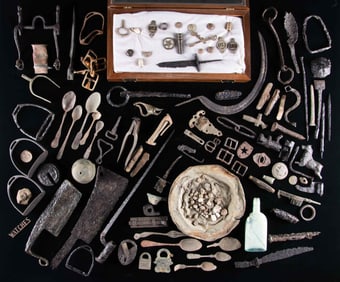 LARGE GROUP OF EXCAVATED RELICS, CONFEDERATE CAMP