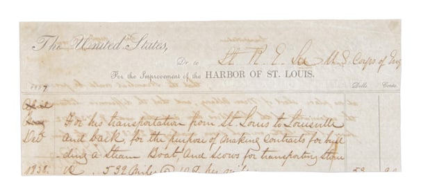 ROBERT E LEE SIGNED RECEIPT, ST LOUIS, 1837.