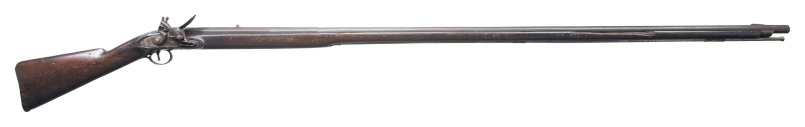 AMERICAN FLINTLOCK LOOONG FOWLER RECONVERTED FROM: PERCUSSION. Cal. 75. S#. NSN. Probably made around 1815 this impressive gun has 58" octagon to round barrel fitted with standing leaf "U" notch rear and brass blade front sights. No proofs or other ma