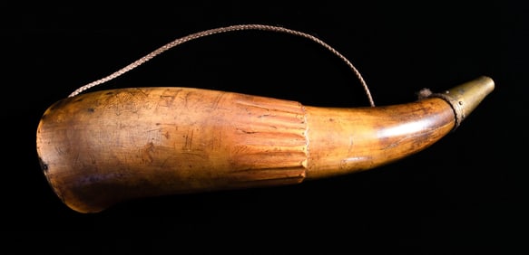 REVOLUTIONARY WAR NAMED 1777 DATED CARVED POWDER