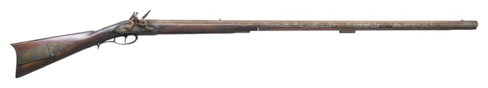 "S ALLEN" SIGNED HALF STOCK FLINTLOCK RIFLE.
