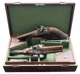 VERY FINE CASED PAIR OF DOUBLE BARREL FLINTLOCK