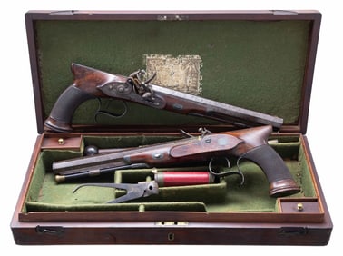 VERY GOOD "AS FOUND" CASED PAIR OF SAW HANDLE