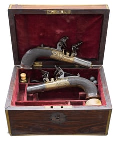 ATTRACTIVE PAIR OF BECKWITH FLINTLOCK BRONZE FRAME