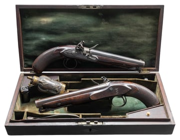 CASED PAIR OF HIGH QUALITY ENGLISH FLINTLOCK