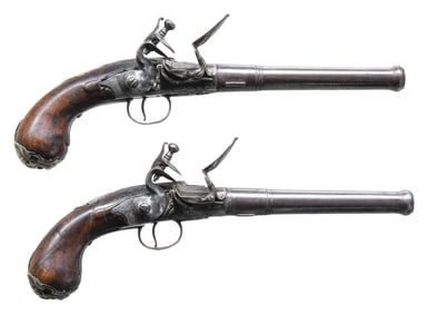 SILVER MOUNTED PAIR OF SCREW CANNON BARREL