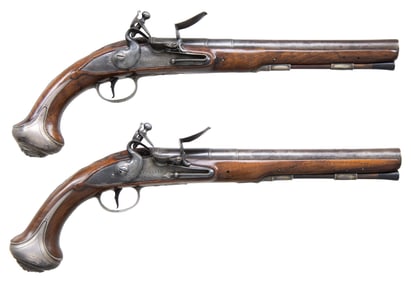 GOOD PAIR OF SILVER MOUNTED FLINTLOCK HOLSTER