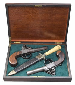 PAIR OF BOXLOCK FLINT POCKET PISTOLS WITH TURN OFF