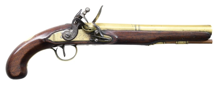 ENGLISH BRASS BARRELED FLINTLOCK TRADE PISTOL,