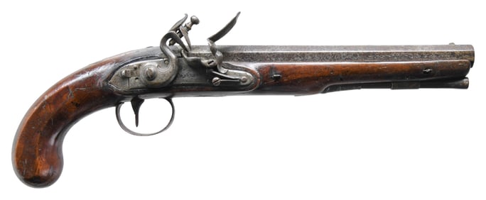 ENGLISH 19TH CENTURY FLINTLOCK HOLSTER PISTOL.