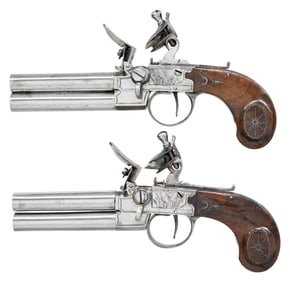 PAIR OF CONTINENTAL O/U FLINTLOCK PISTOLS WITH