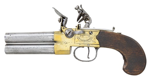 BRITISH O/U FLINTLOCK PISTOL, BY DUTTON.