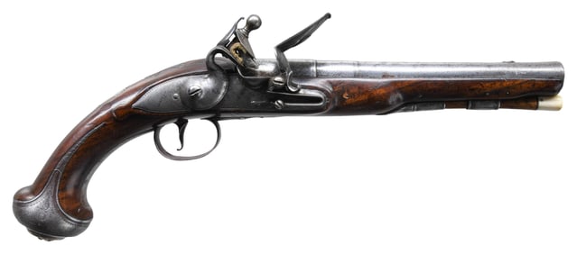 BARBAR, LONDON SILVER MOUNTED FLINTLOCK PISTOL.