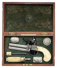 O/U FLINTLOCK SCREW BARREL PISTOL IN EVANS &