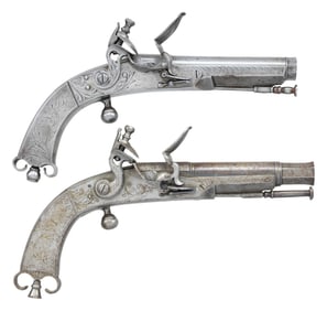 BRACE OF UNMARKED SCOTTISH ALL METAL BELT PISTOLS.