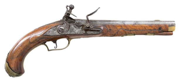 UNMARKED, POSSIBLY C1770 FRENCH FLINTLOCK PISTOL.