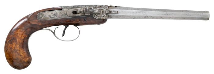 SIDEHAMMER PERCUSSION BREECH LOADING PISTOL MARKED